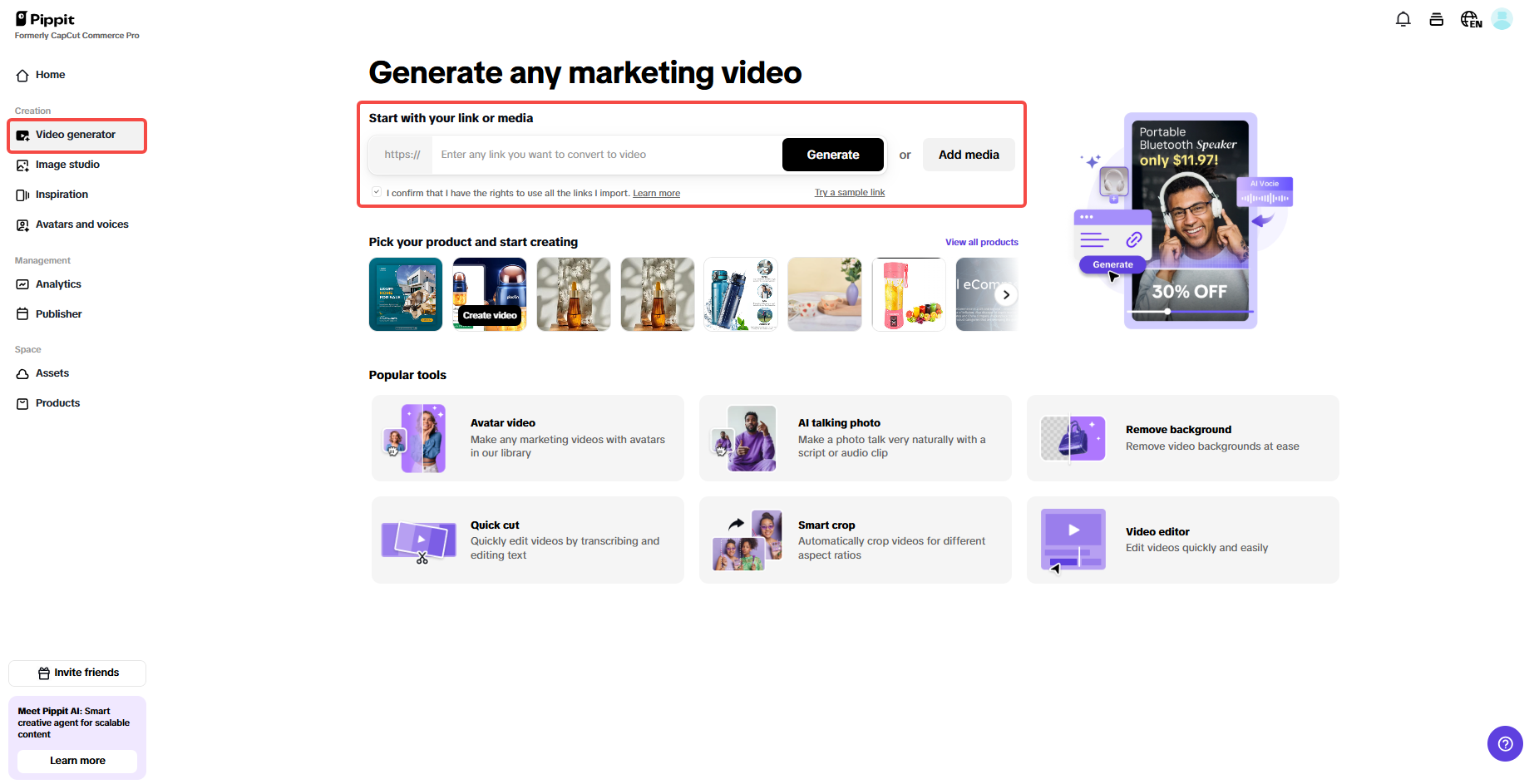 Insert the product link and click generate