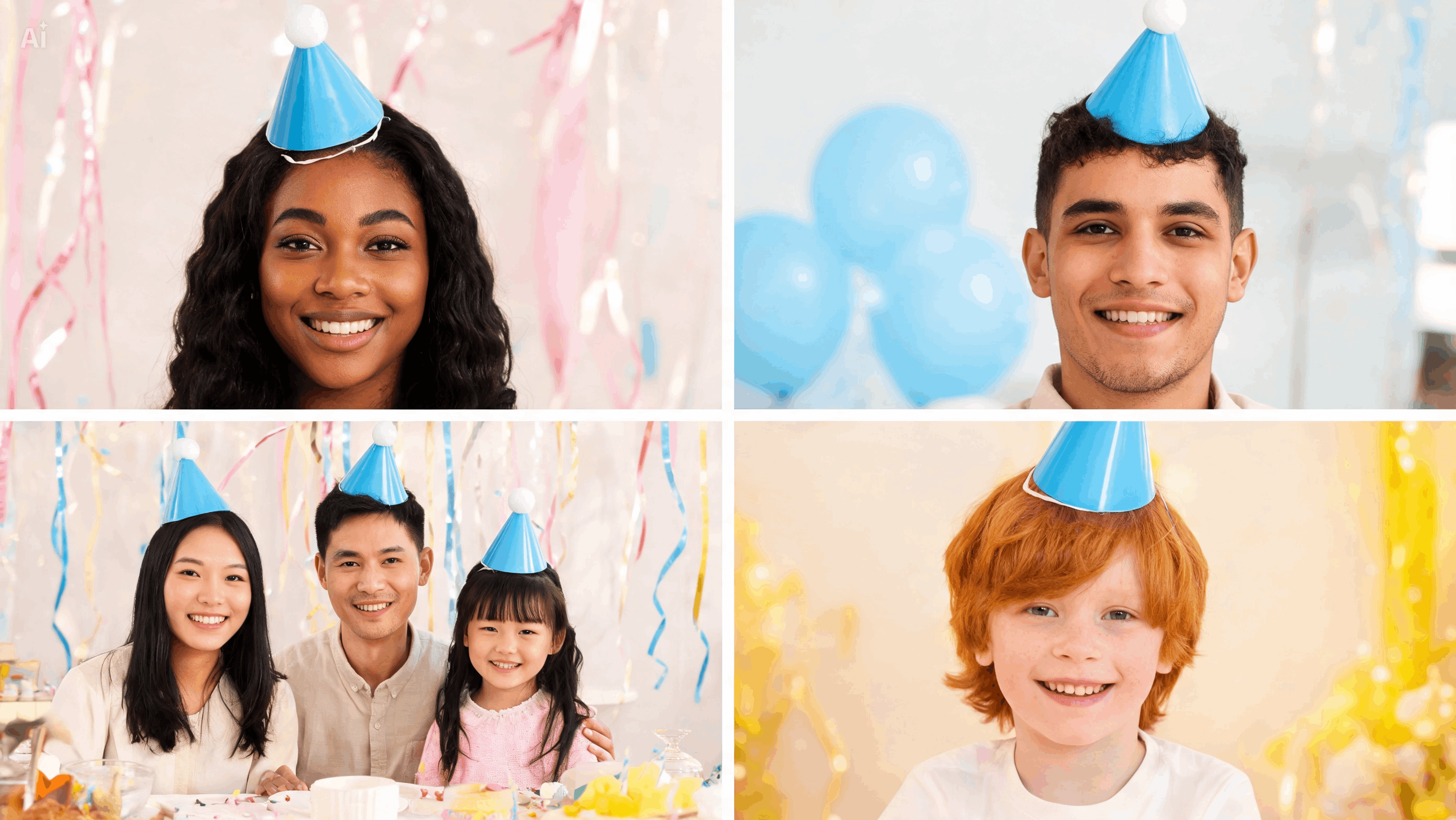 Anteprima del cappello di compleanno su diversi ritratti