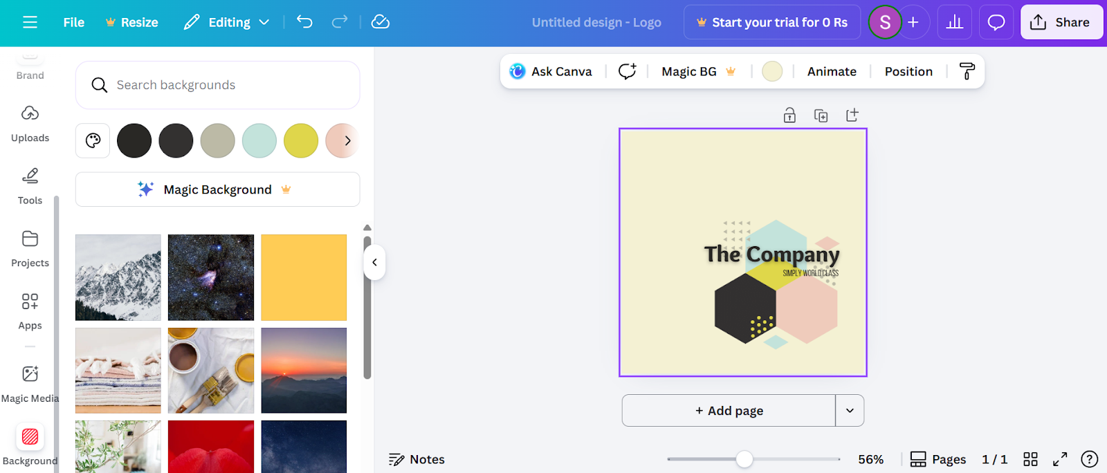 Canva Interface: graphics editor online