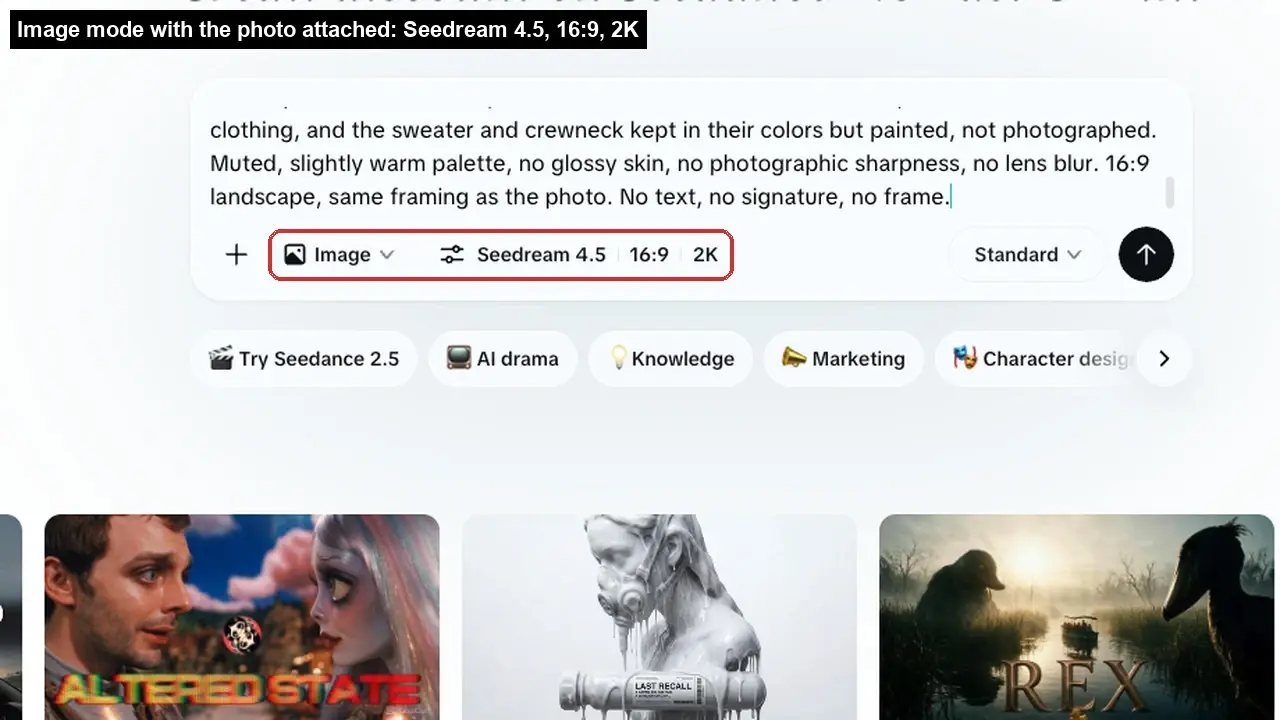 AI image editor interface showing a prompt box and style options above sample image thumbnails