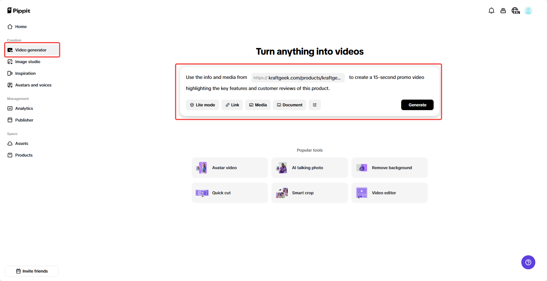 Gere um vídeo a partir de ideias