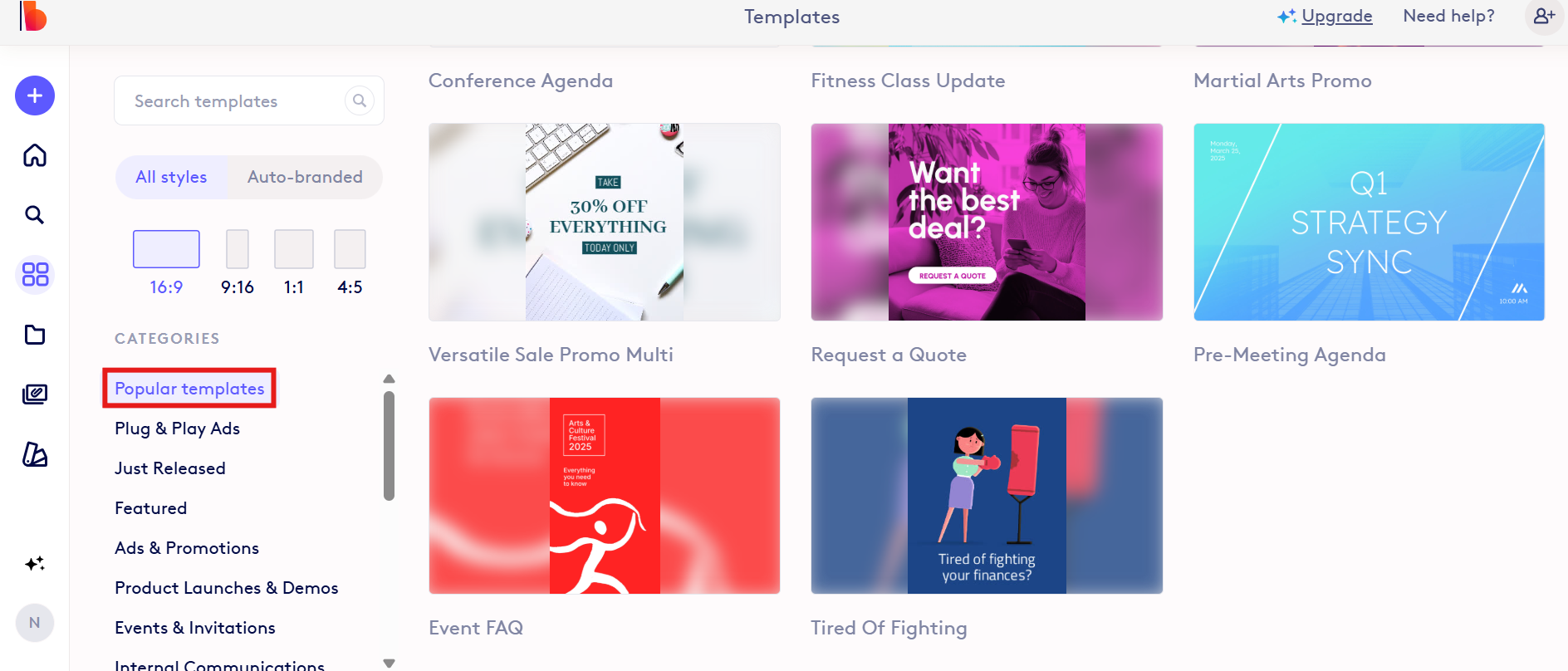 Select a video template
