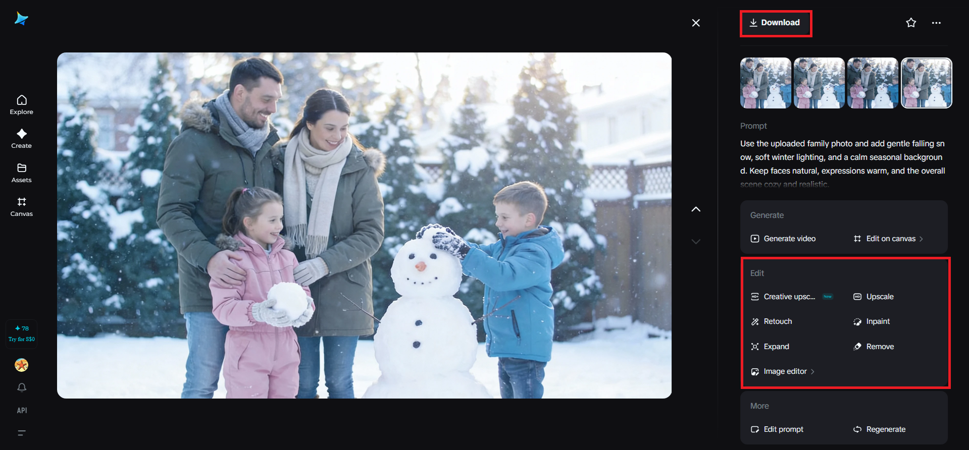 Refine the result and download the image