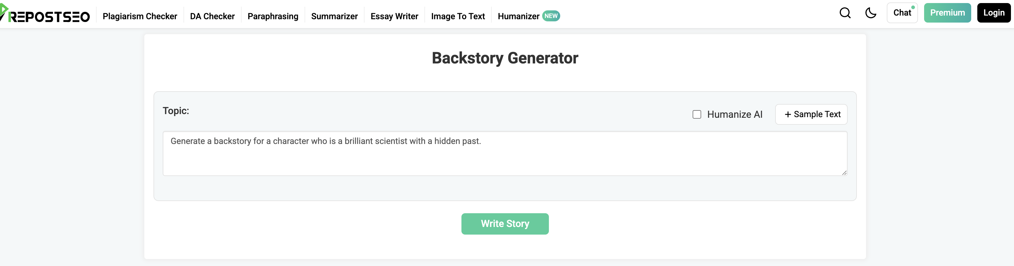 PrepostSEO background story generator