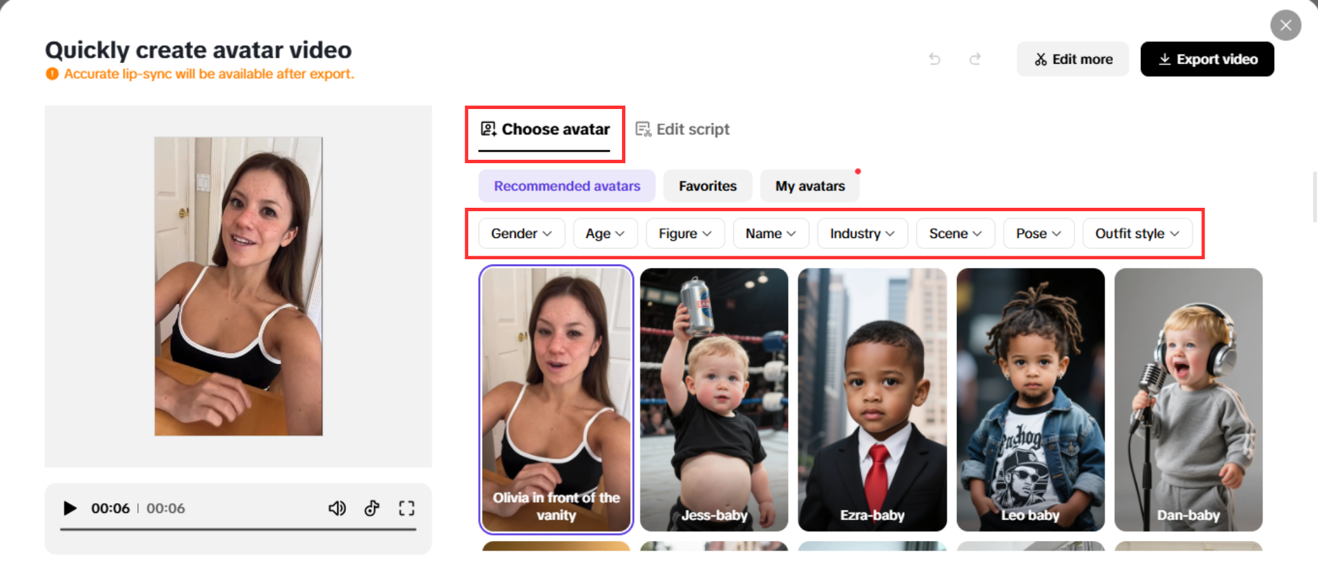 Choose your face avatar