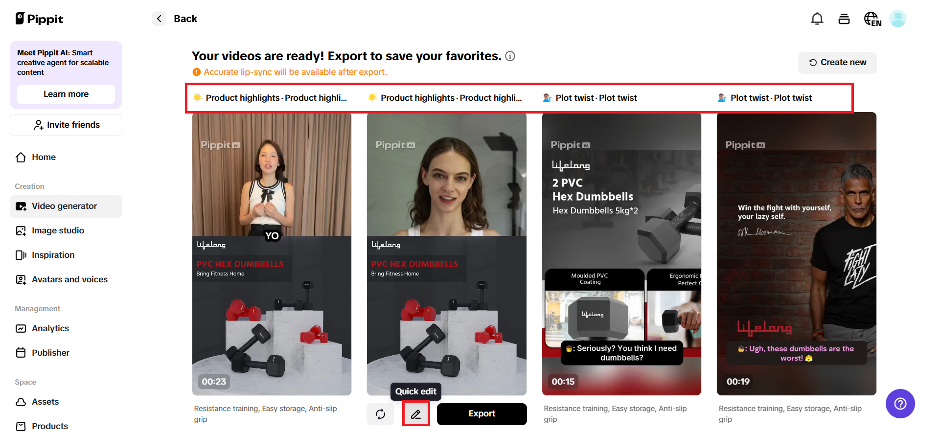 Preview generated videos