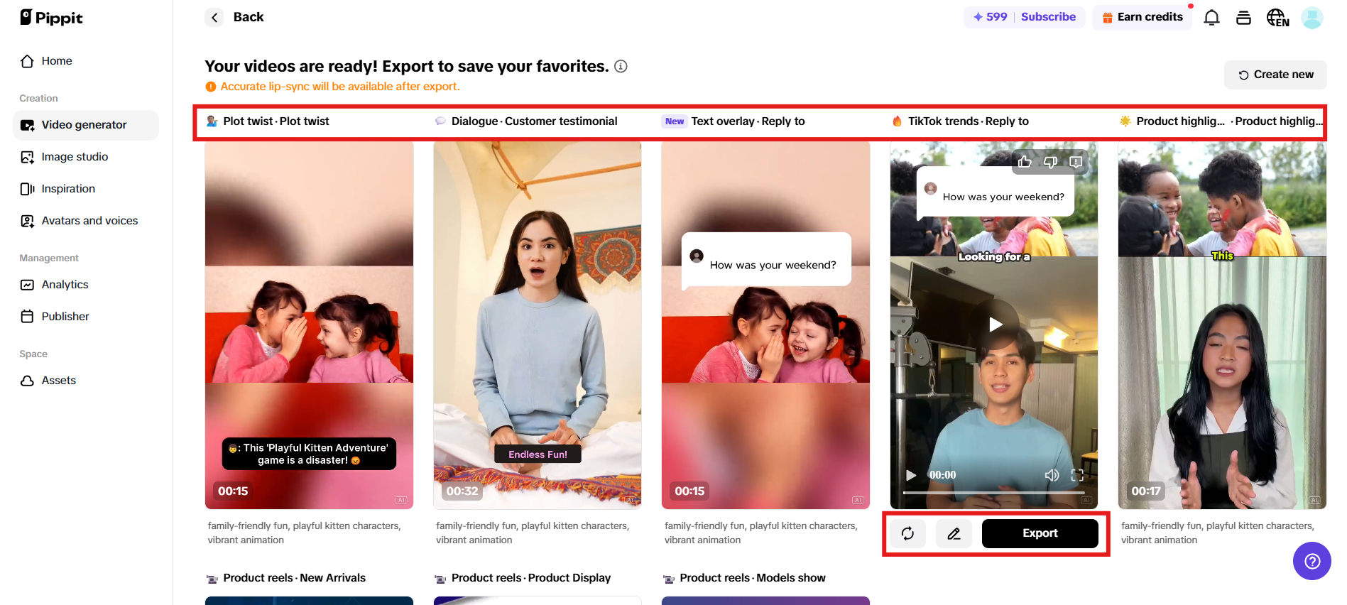 Chọn video được tạo mà bạn ưa thích.