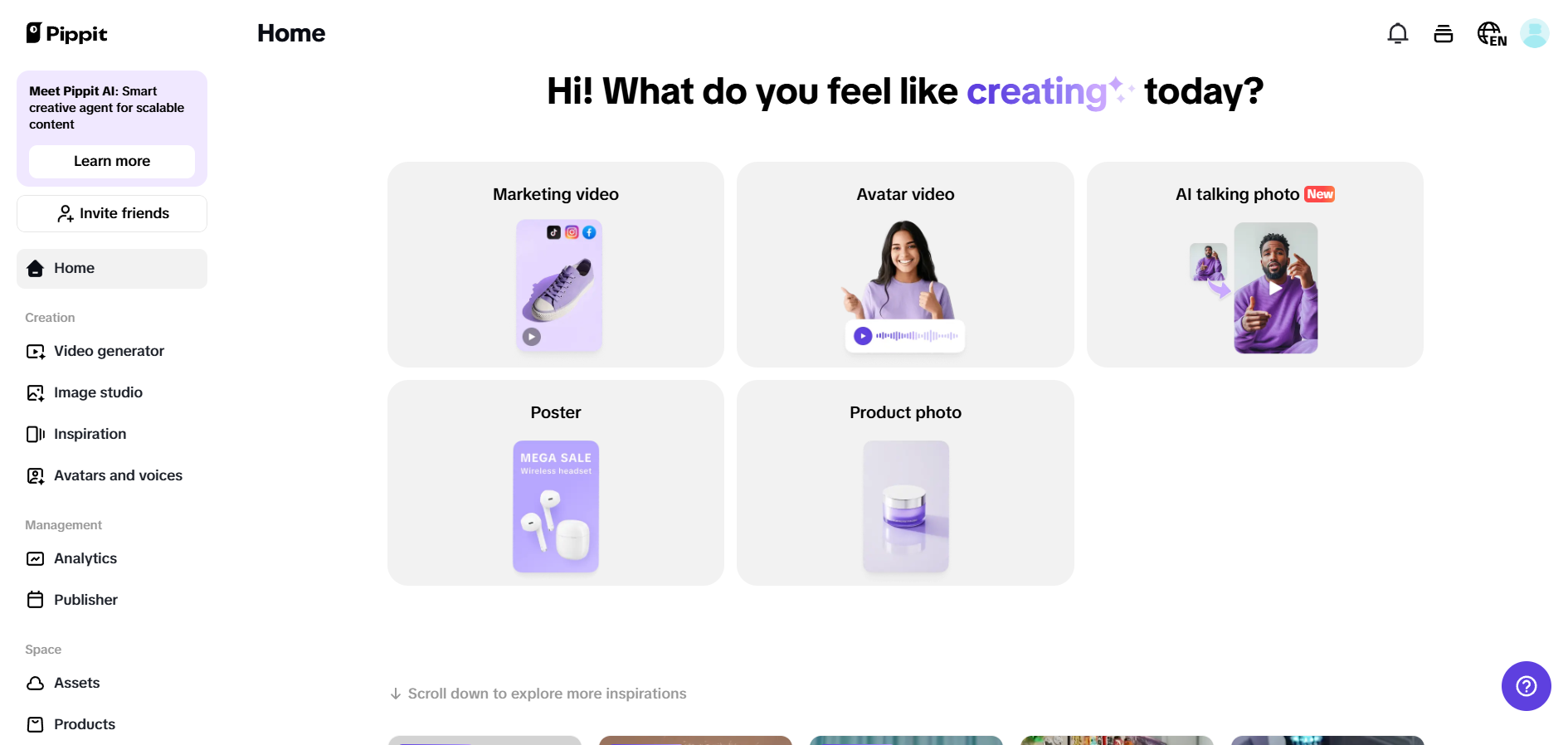 Página principal de Pippit