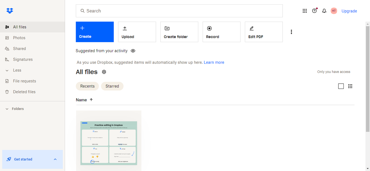 Dropbox's interface