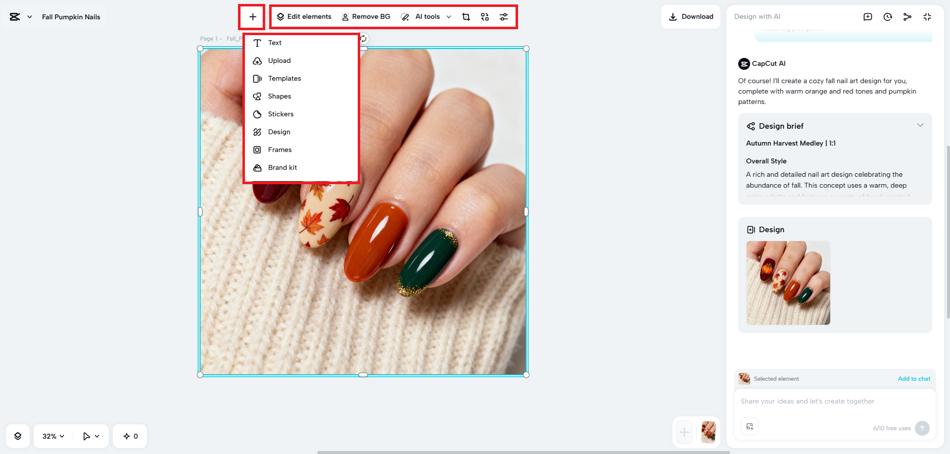 Manually edit your AI-generated nail design