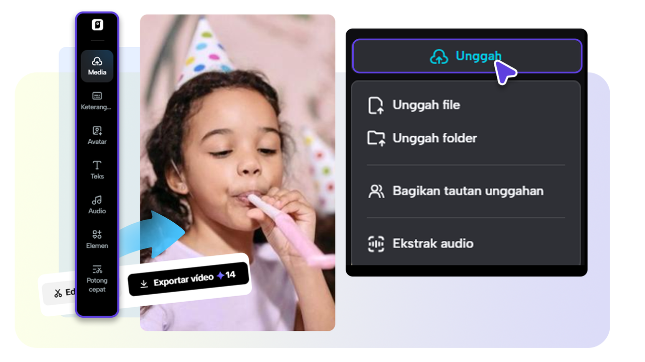 Unggah video di Pippit untuk ekstrak audio.