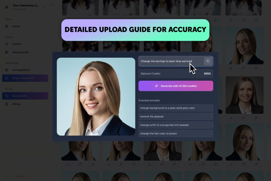 Interface of Proshoot.co - another simple AI headshot generator