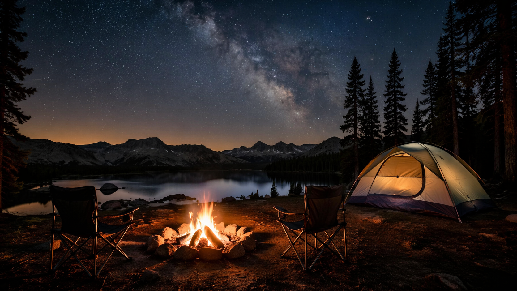 Dreamina Camping AI Prompts prompt example 2: Forest Campfire Evening