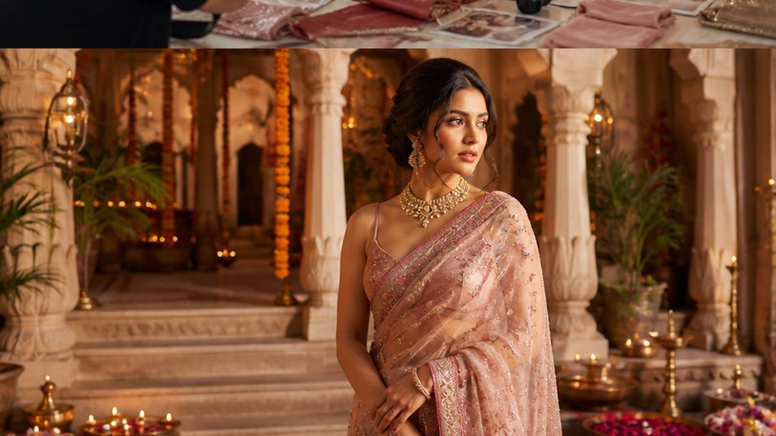 Natural studio portrait of a fictional adult hot saree prompts