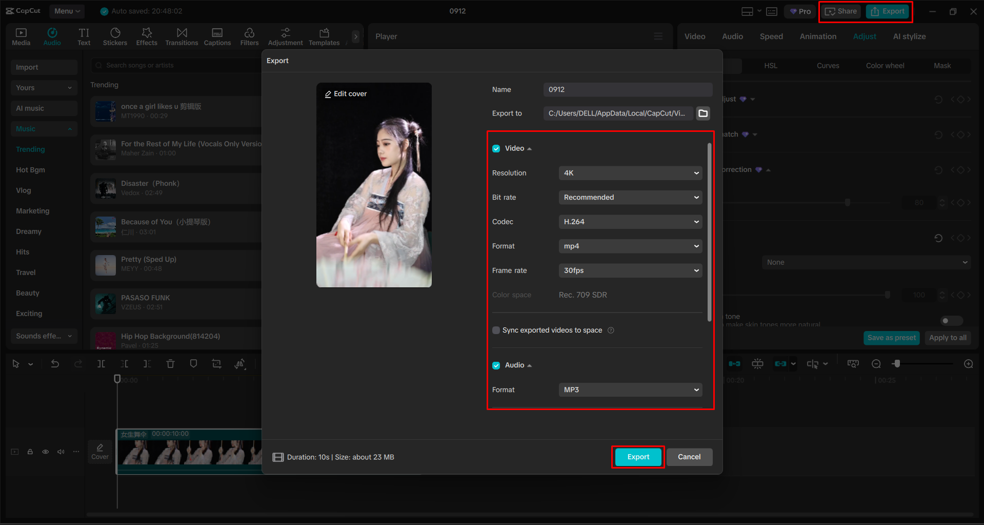 Exporting a video from the CapCut desktop video editor