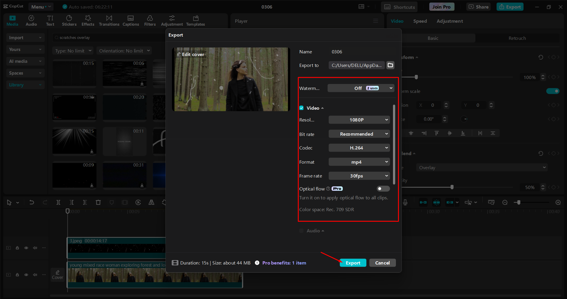 Exporting a video from the CapCut desktop video editor