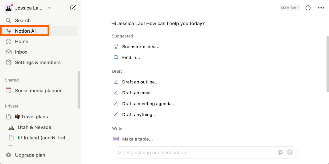 Notion AI brainstorming