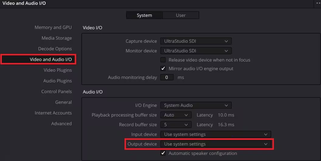 Checking the audio settings to solve the no sound in Davinci Resolve 18
