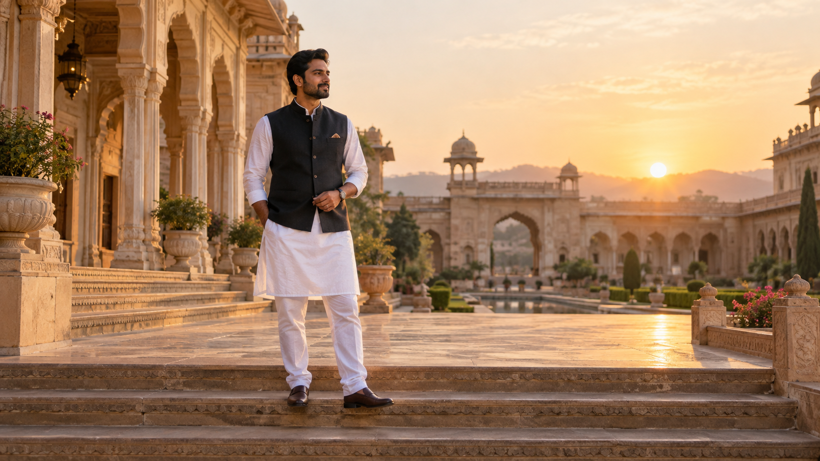 Sunrise Palace Kurta Portret voorbeeld voor shivam ai prompt