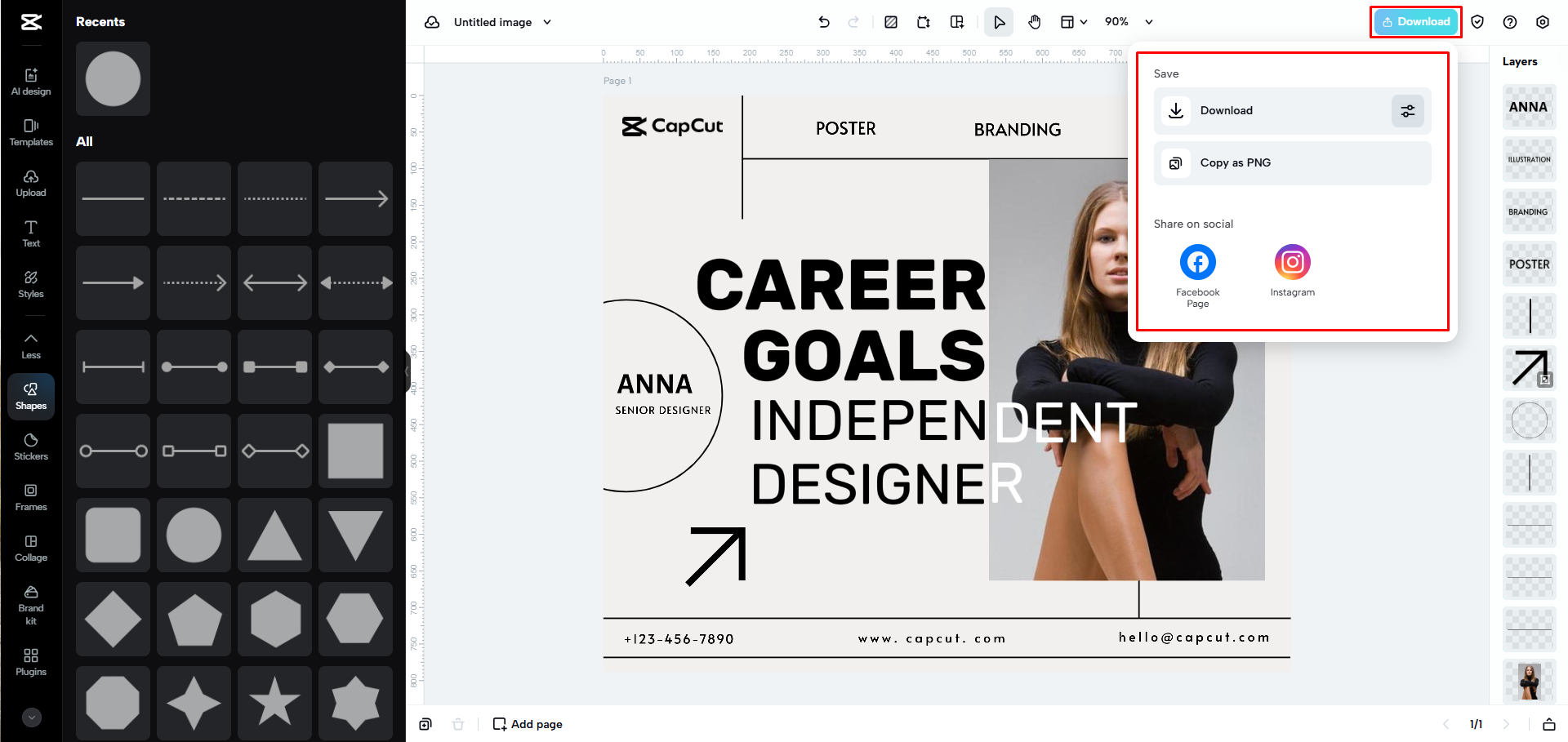 Exporting the Facebook post from CapCut Web