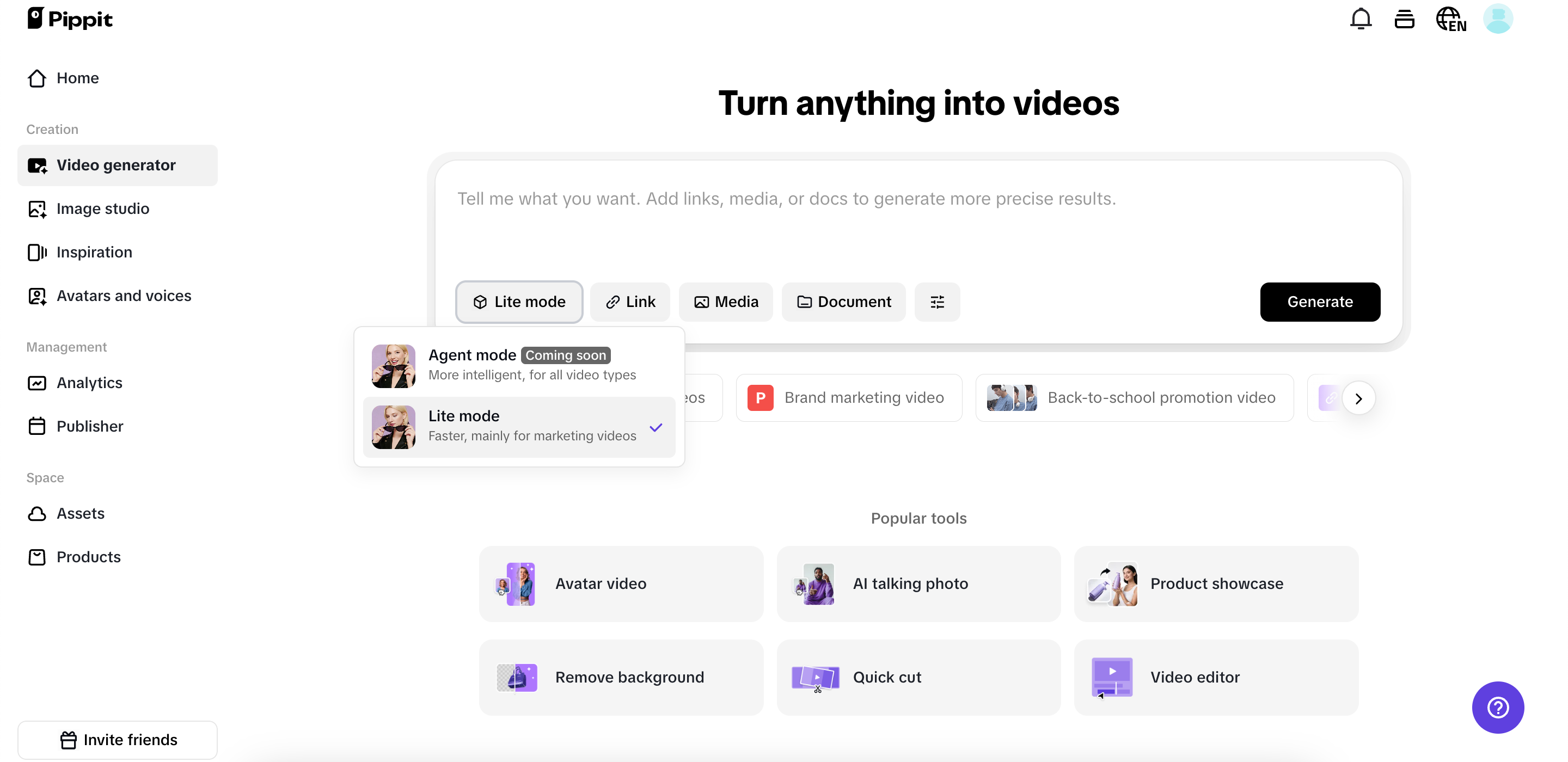 Navigate to the Video generator