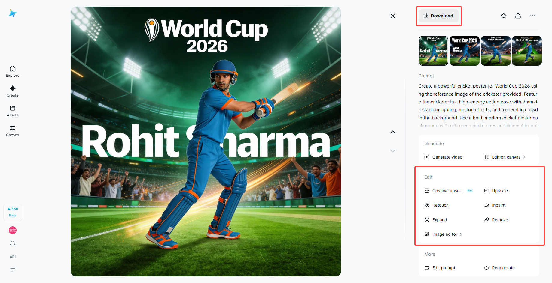 Preview, refine, and download your cricket poster