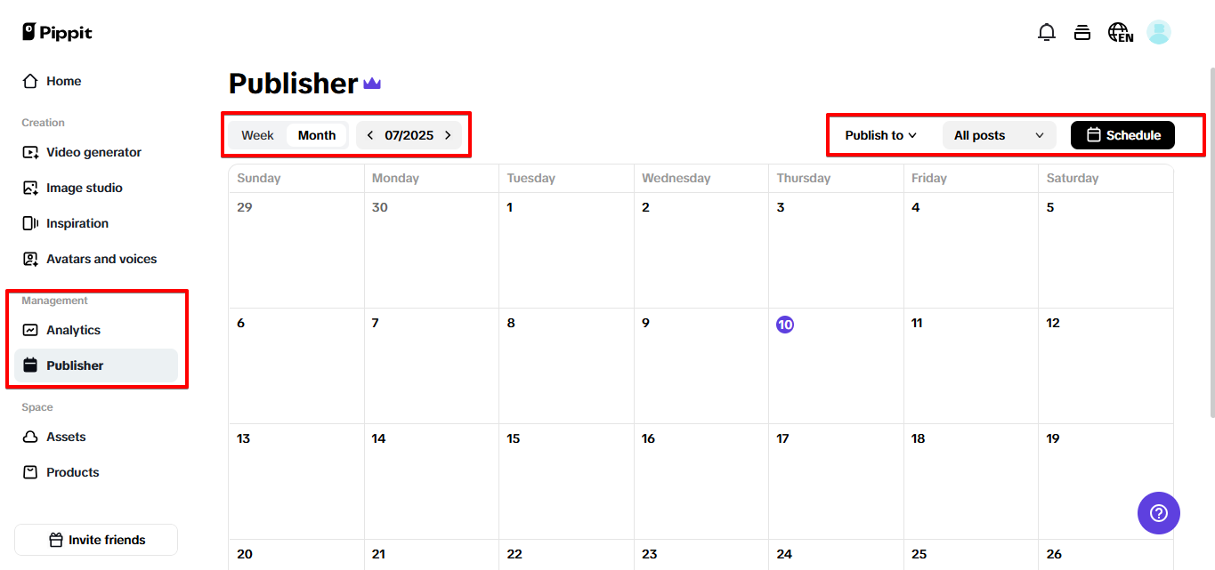 Social calendar in Pippit