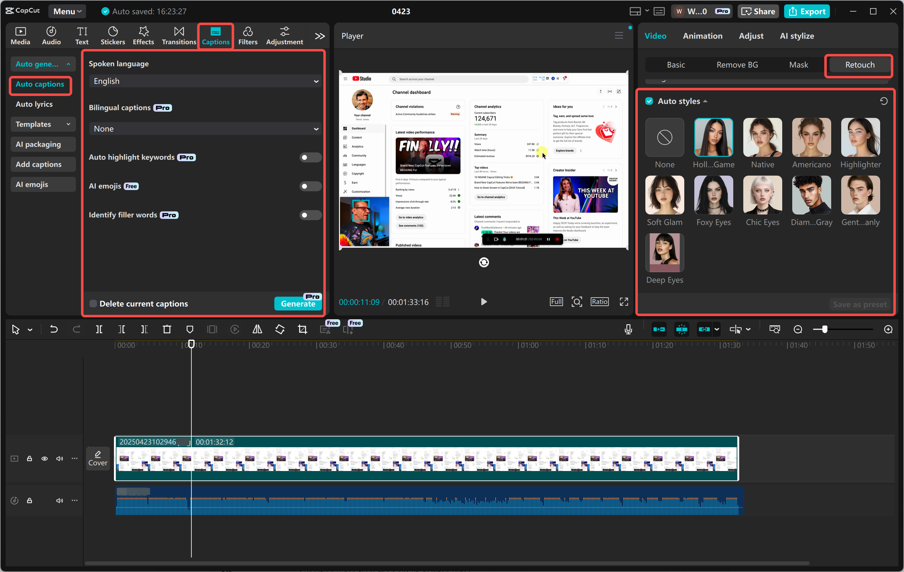 Editing the recording using various tools in the CapCut desktop video editor