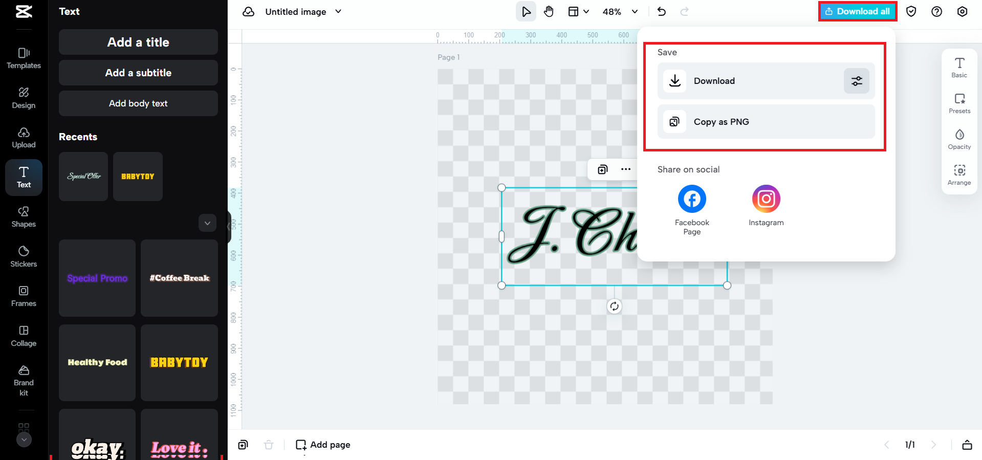 PNG 또는 JPEG 형식으로 다운로드