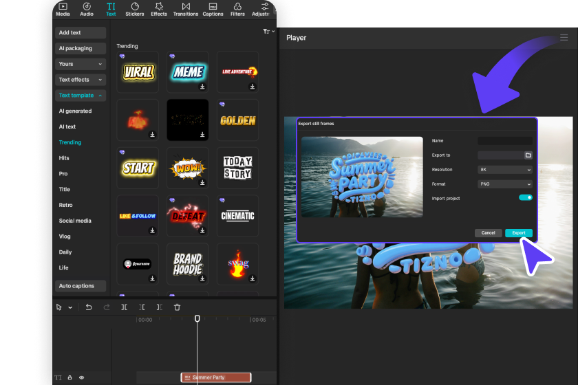 Export textu v cloudu ve formátu videa nebo obrázku