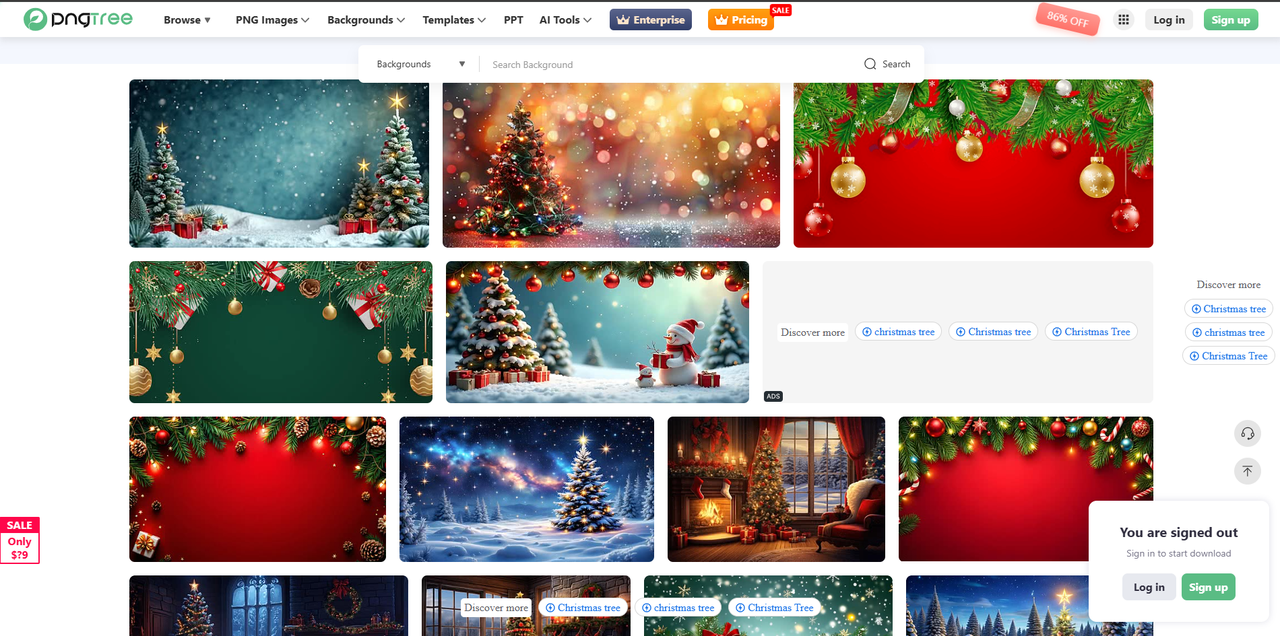 Interface of Pngtree - one of the best places to download Christmas backgrounds 