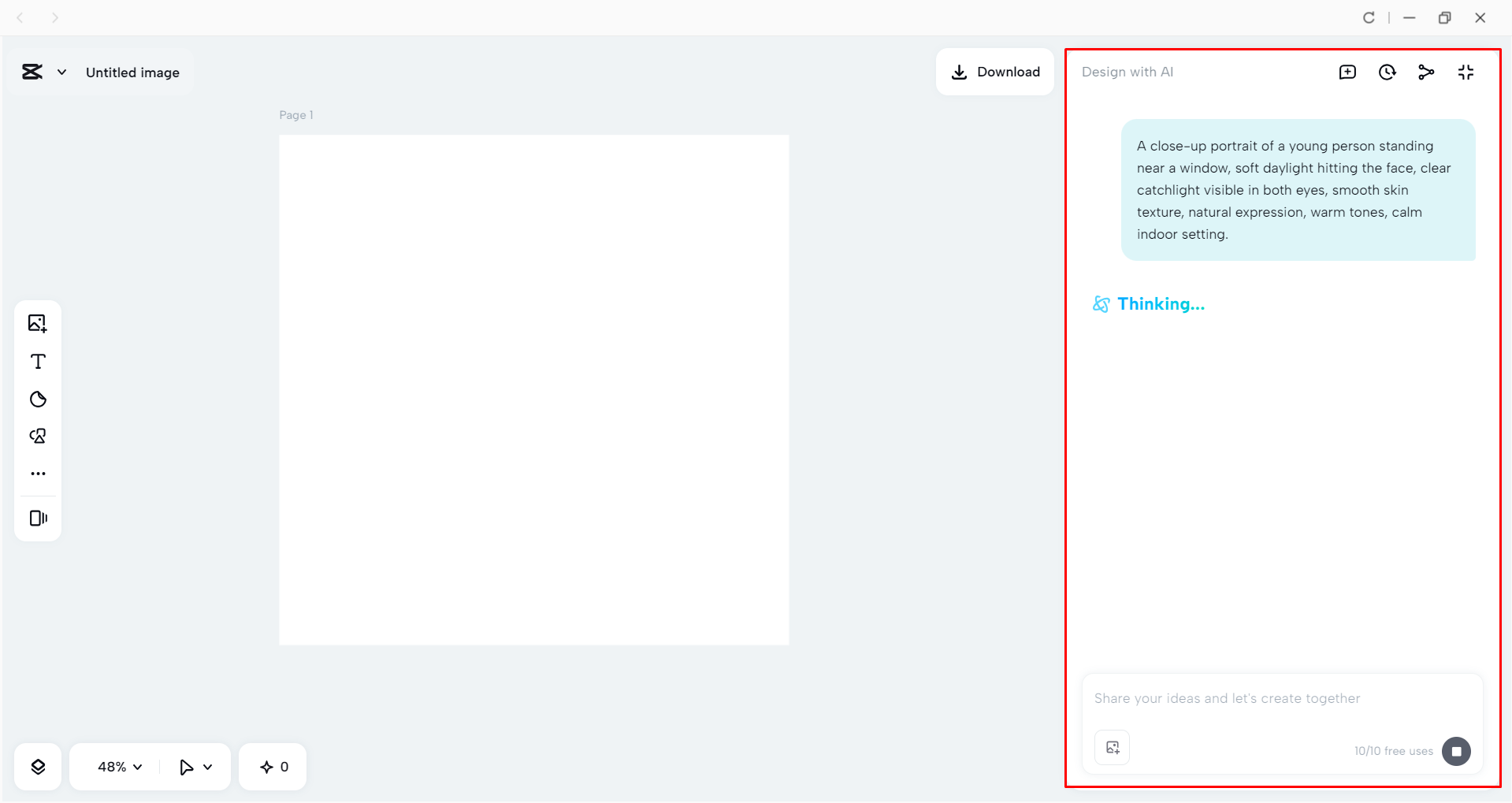Generating the image with catchlights in the CapCut desktop video editor