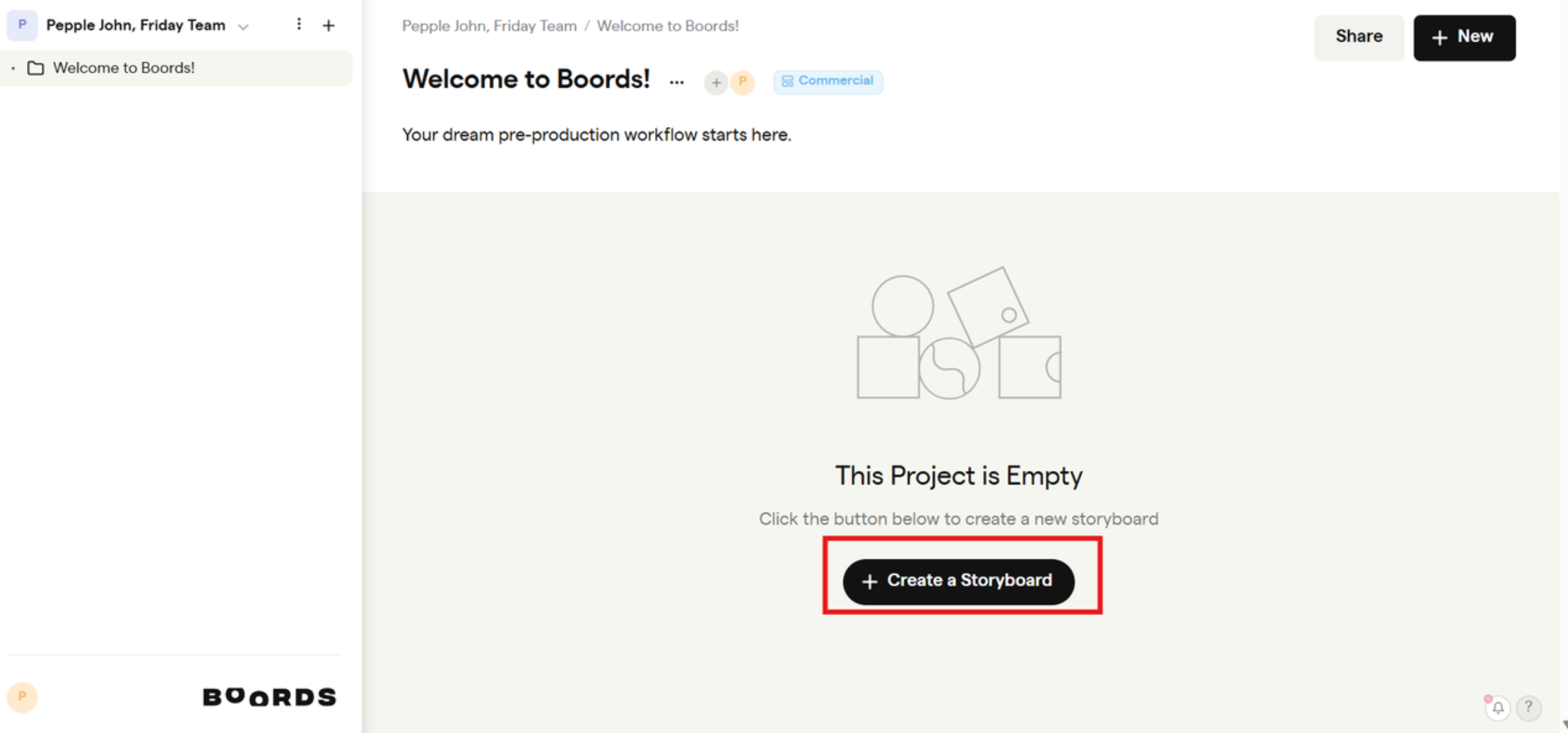 Cliquez sur "Créer un storyboard"