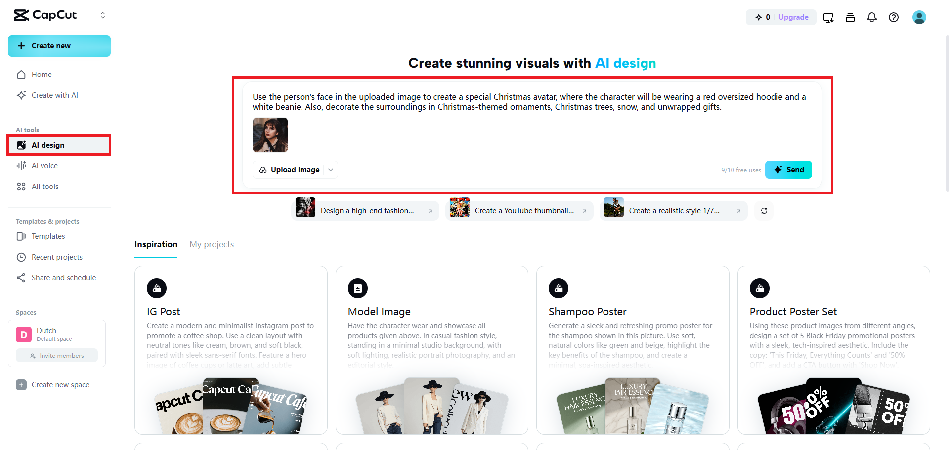 Upload your profile image and enter prompt