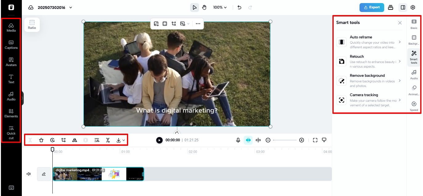 Pippit video editing space