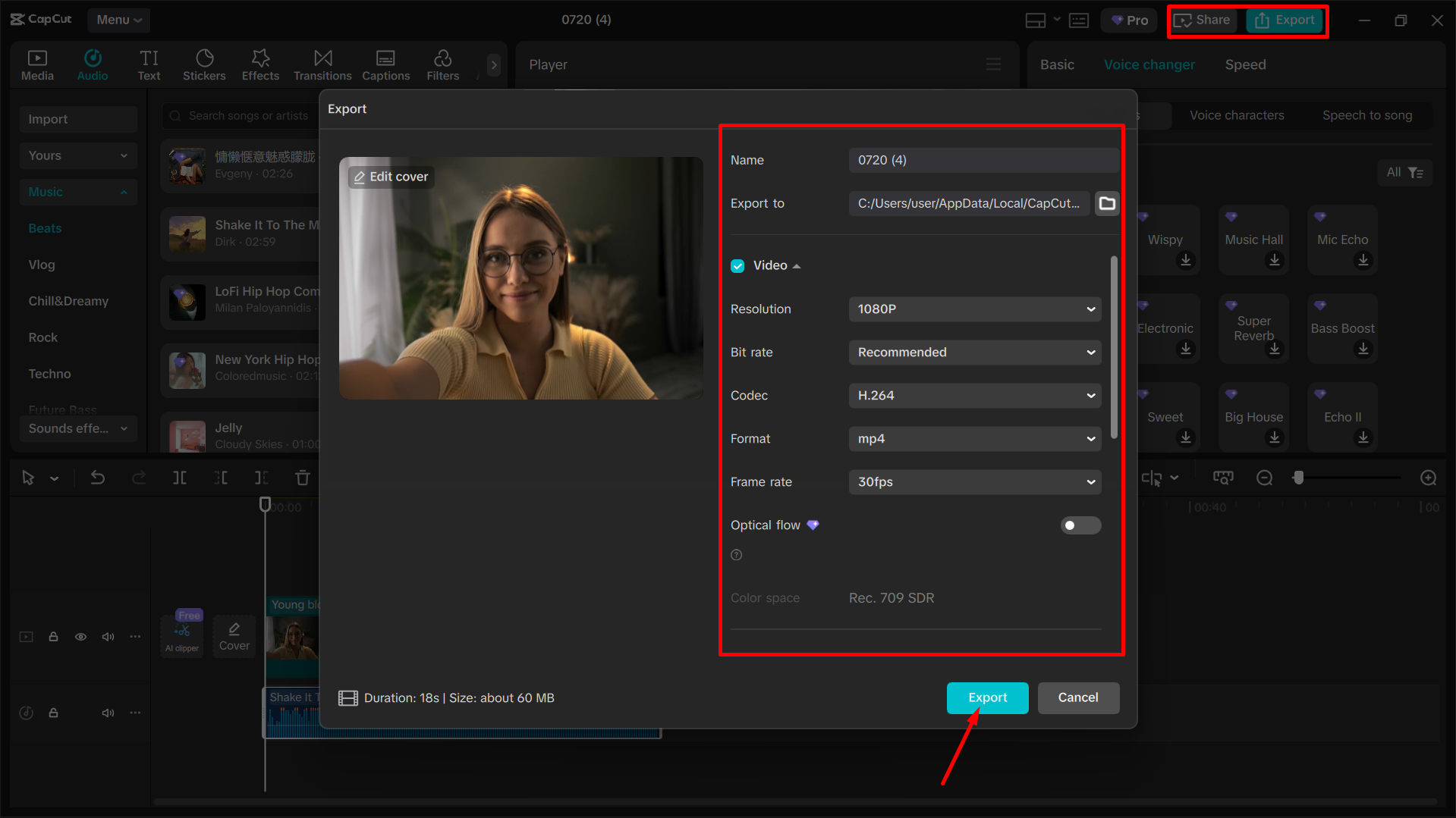 Exporting yor video from the CapCut desktop video editor