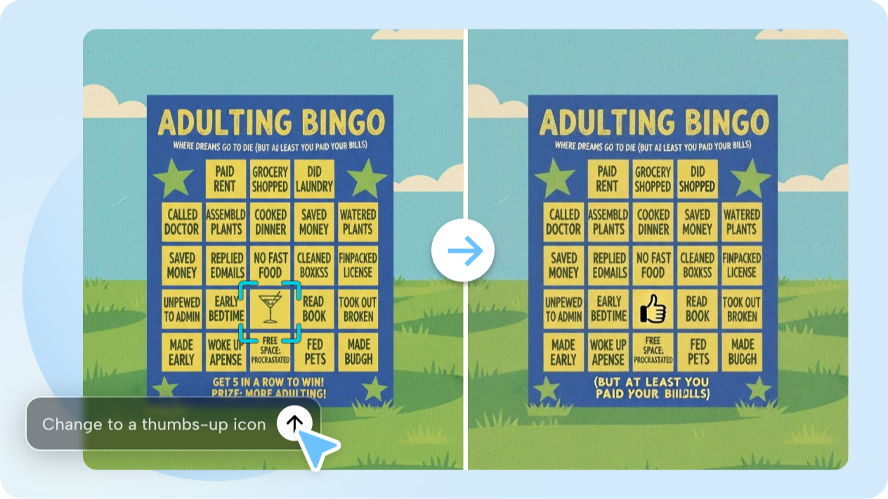 Sempurnakan detail kartu bingo Anda dengan pengeditan AI cerdas