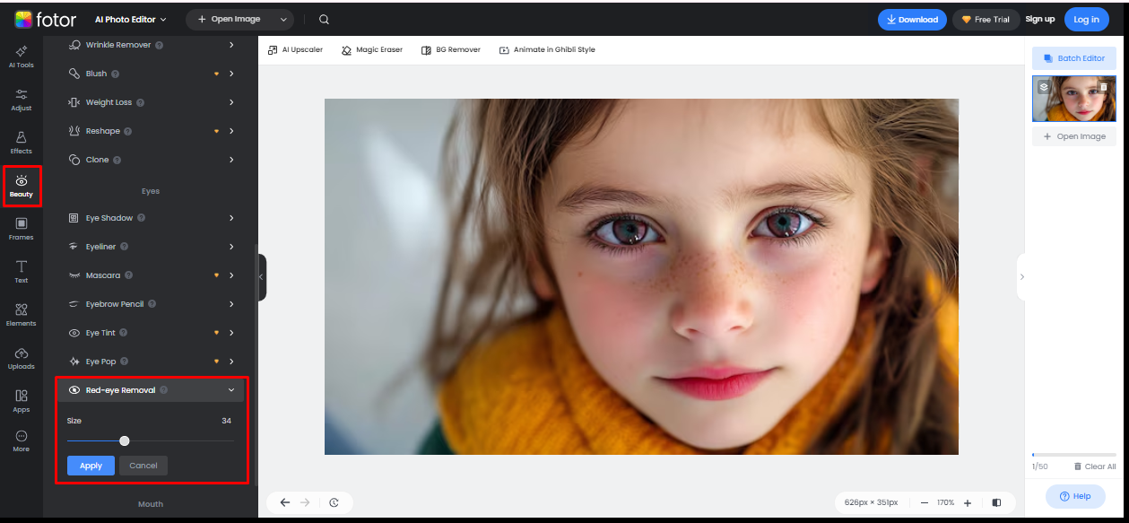 Remove red eye from photo online