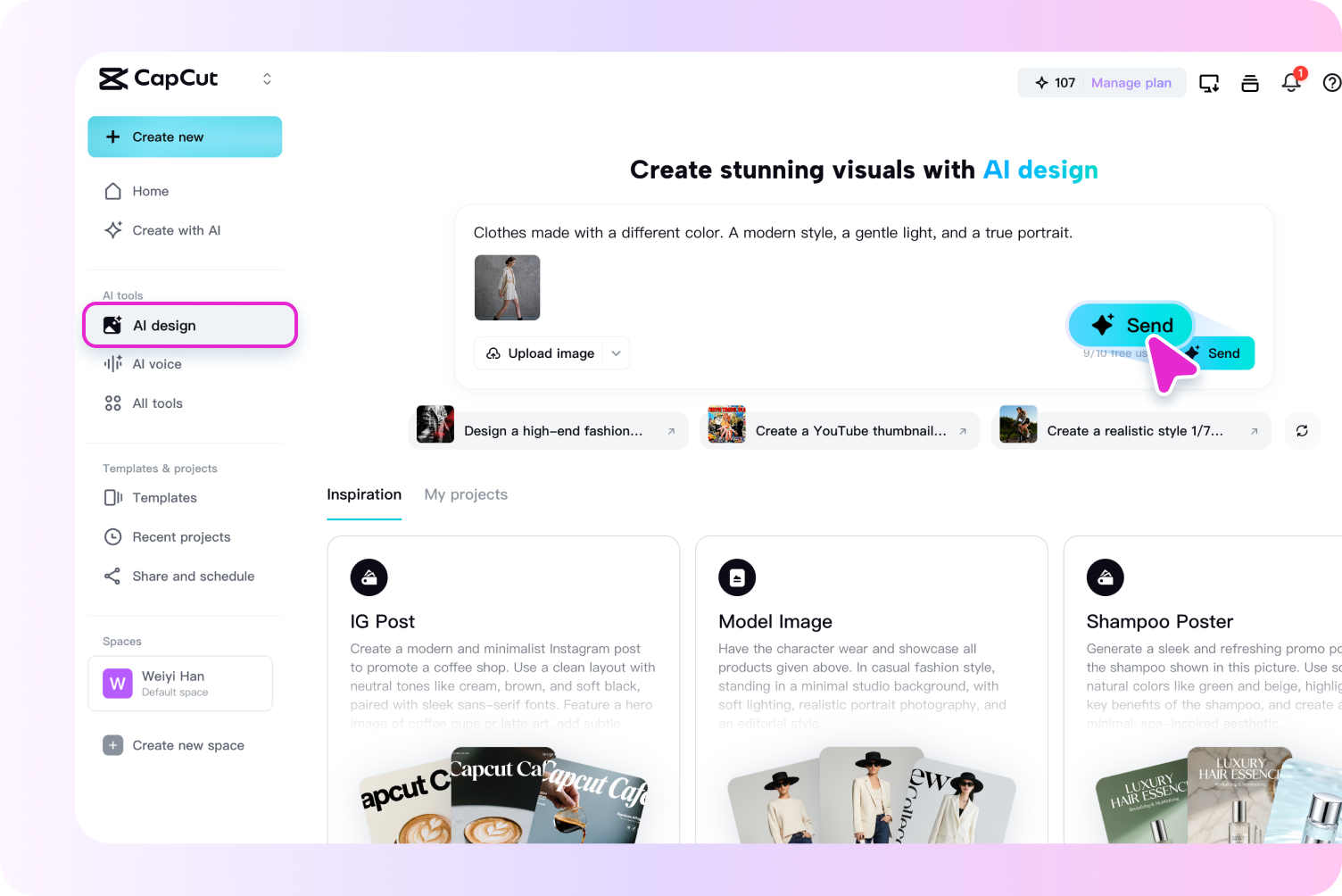 Upload een afbeelding en geef een prompt.