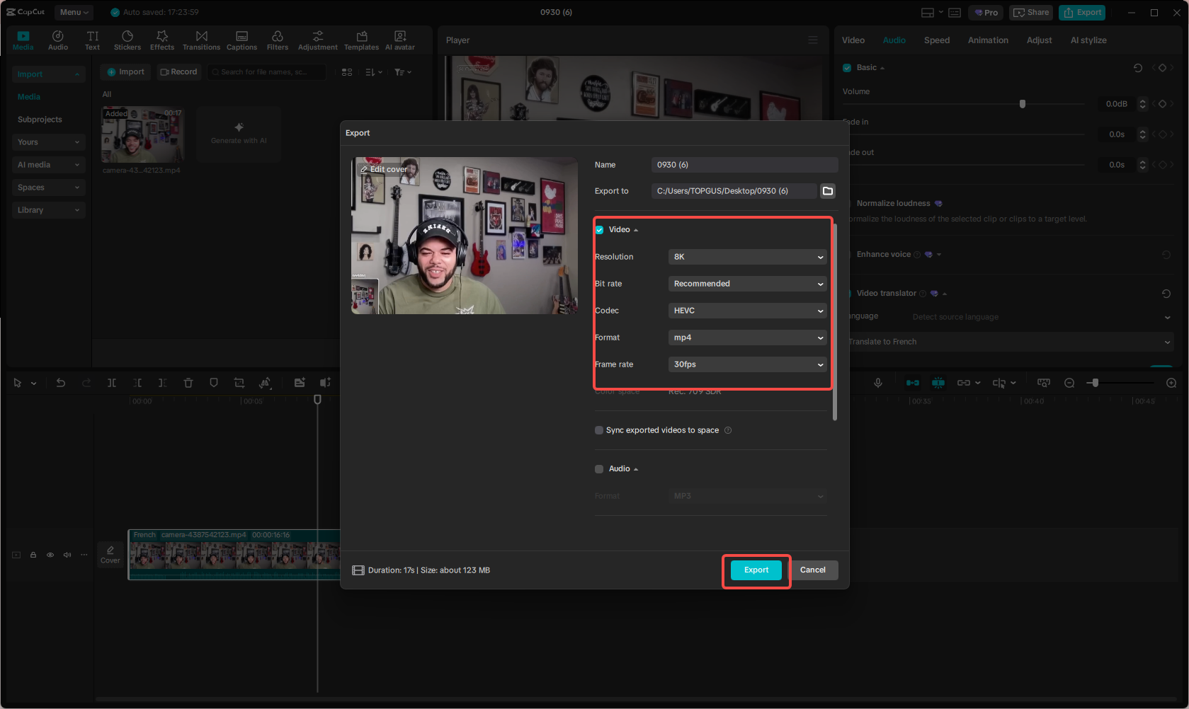 Export your translated French video