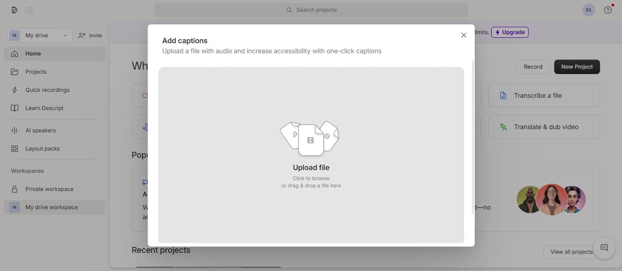 Interface do Descript
