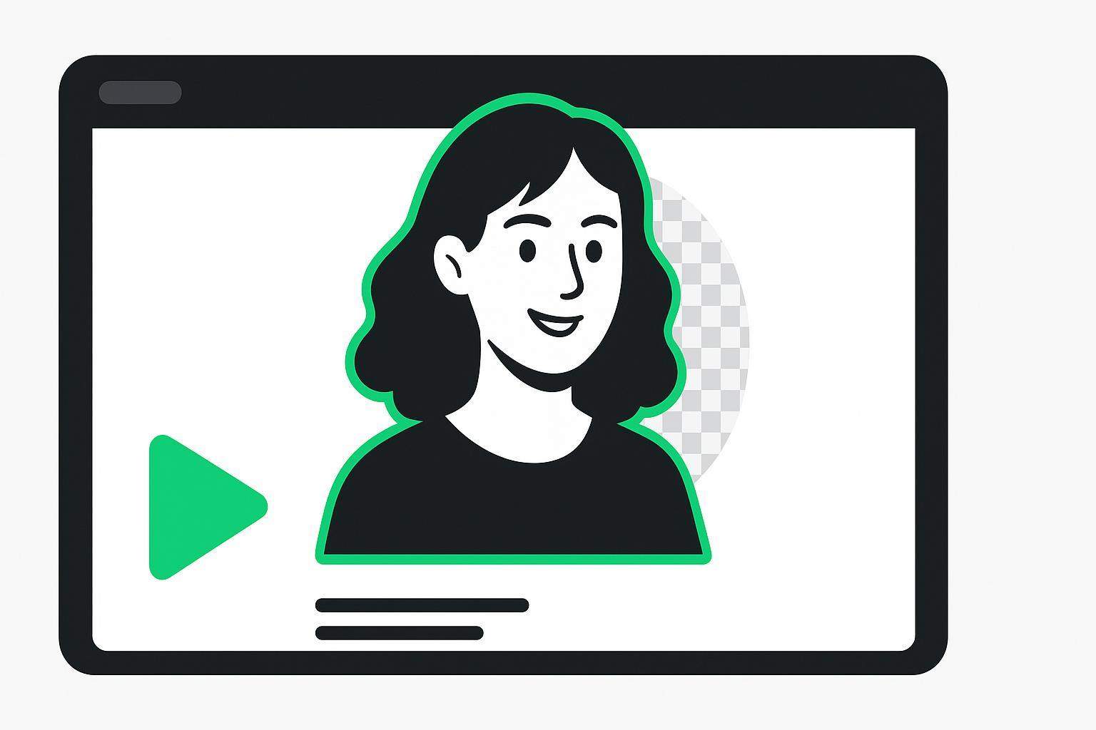 Illustration showing a creator cutout on a 16:9 canvas to remove image background for YouTube thumbnails
