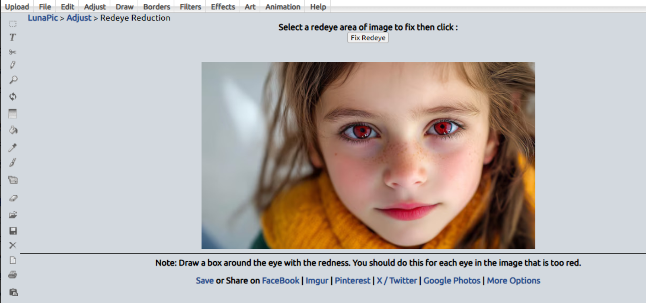 Lunapic - das beste Online-Tool zum Entfernen roter Augen