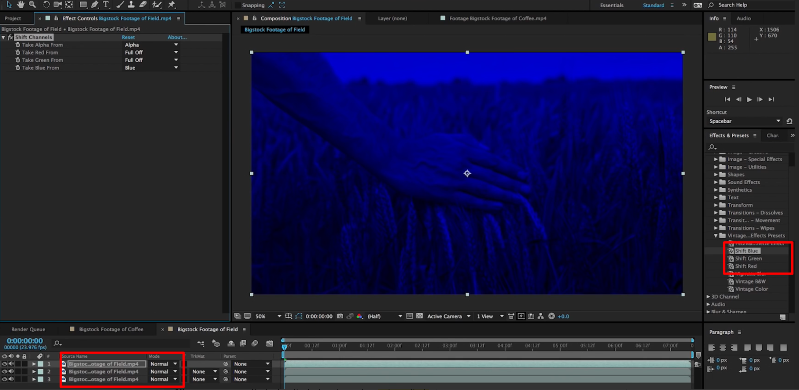 Duplicating the footage to create a vintage effect in After Effects