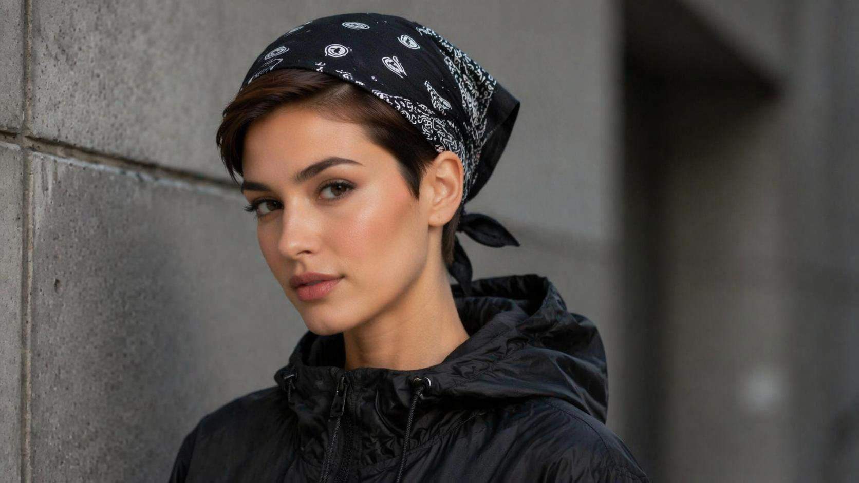 Dreamina virtual bandana try on prompt example 2: Streetwear black bandana