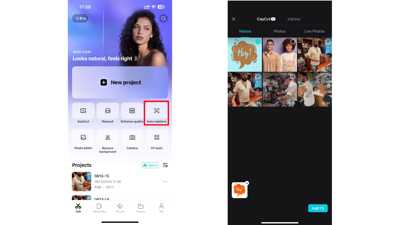 CapCut auto captions feature screenshot