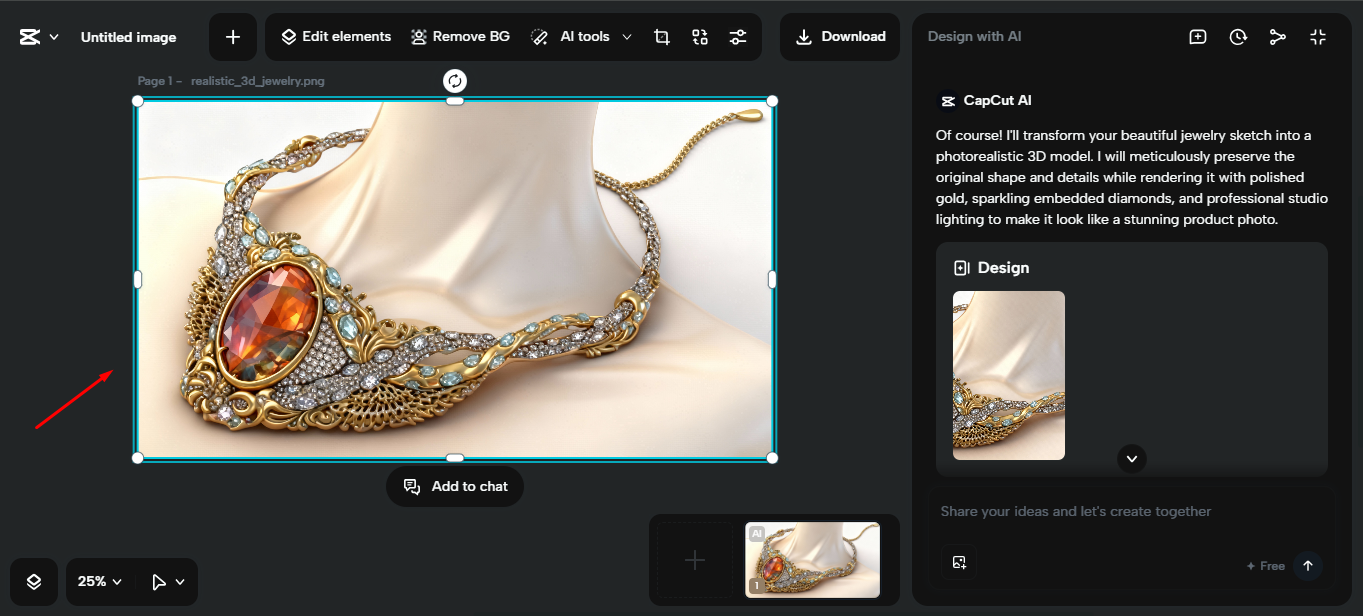 Reviewing the image details on the CapCut desktop video editor