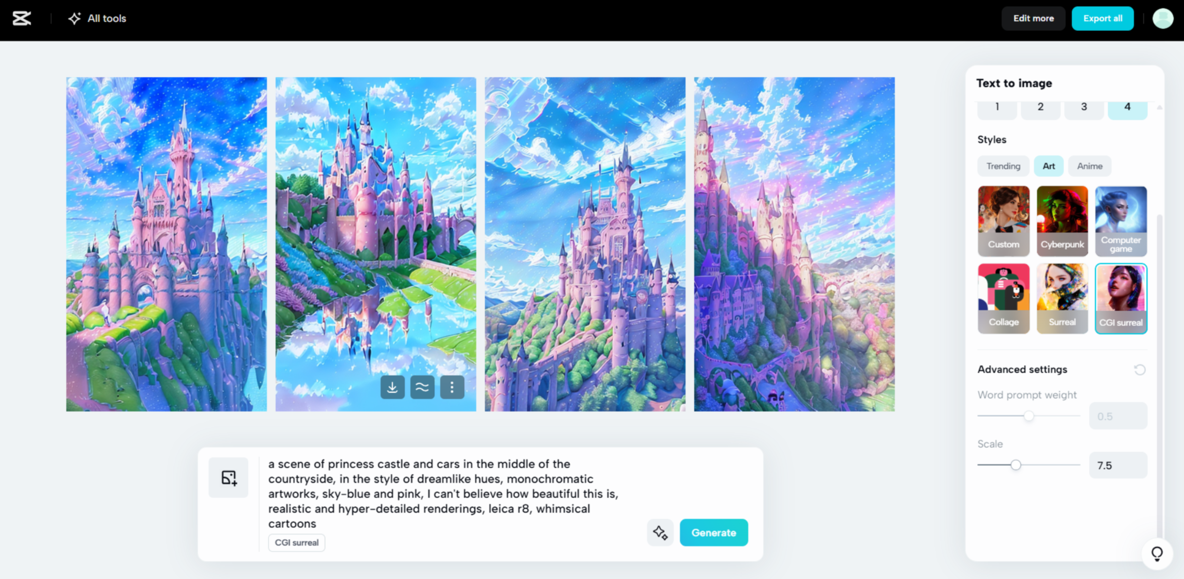 Giao diện của CapAut Web - một trong những lựa chọn thay thế tốt nhất cho Deep Dream Generator