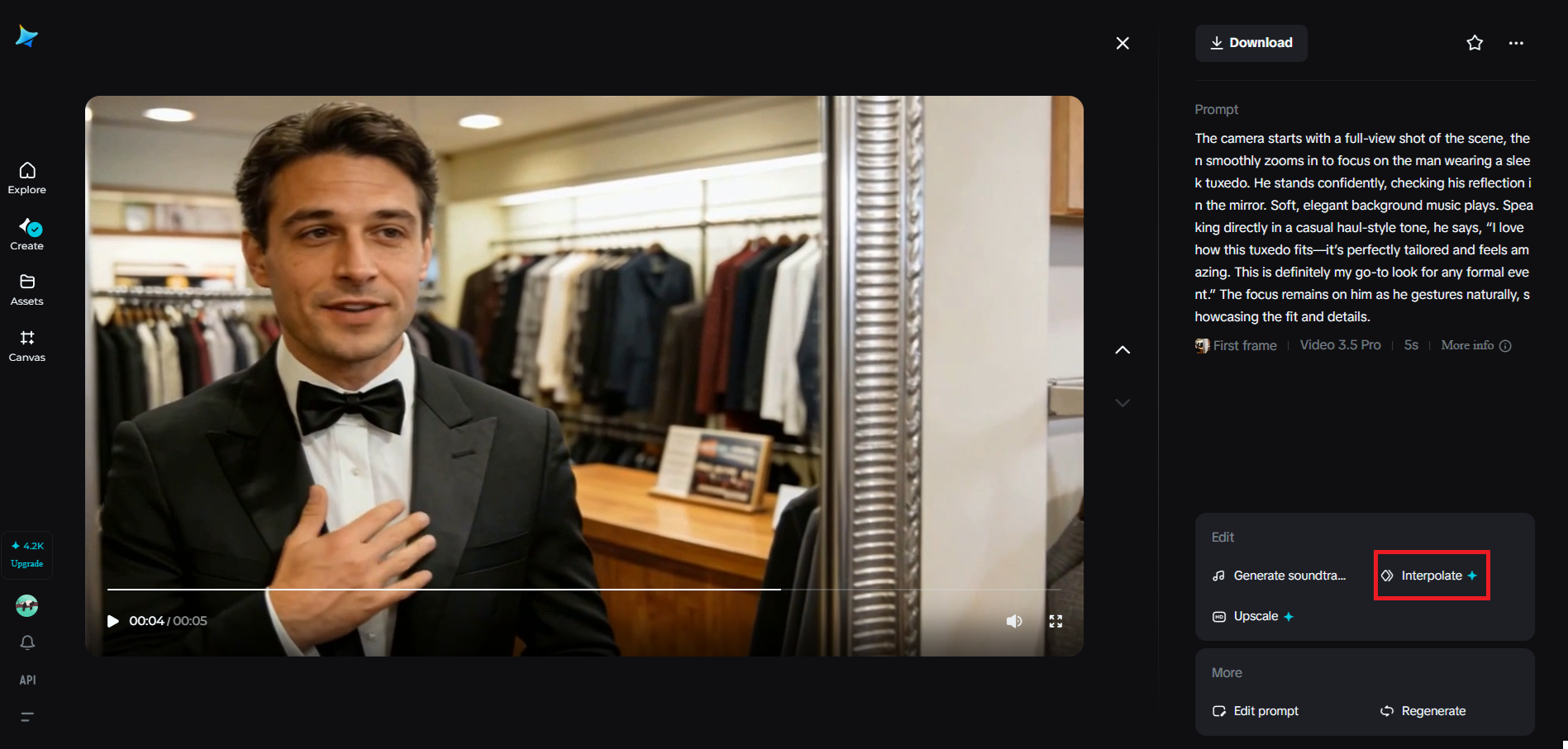 Interpolation feature in Dreamina