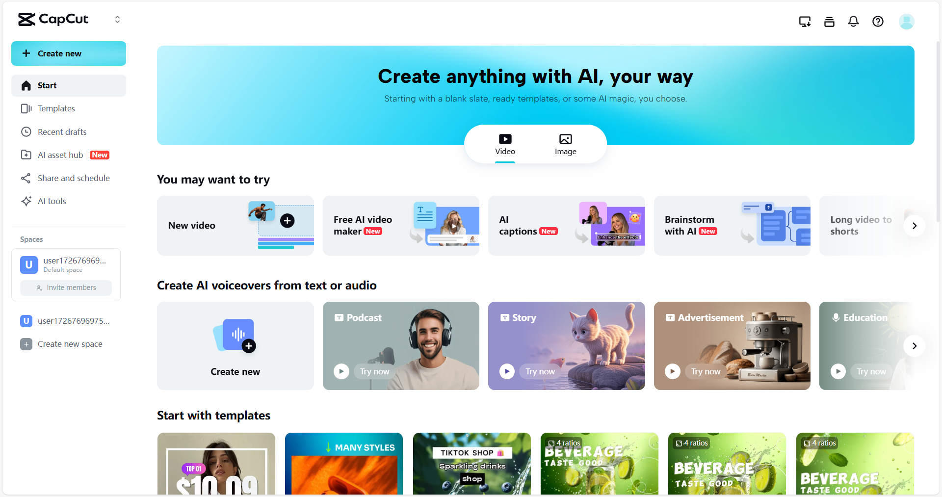 CapCut Web's Brainstorm with AI feature for YouTube idea creation